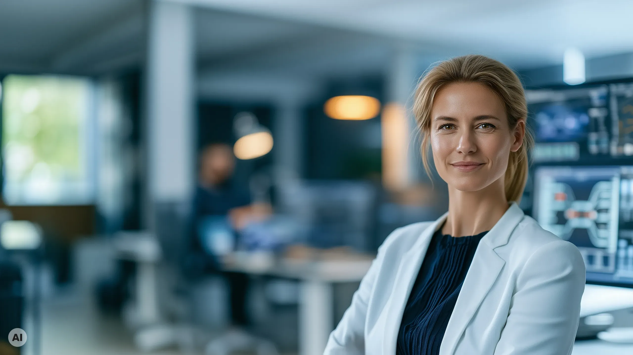 Eine Beraterin der activeMind AG im Büro eines Unternehmens das sie zum CRA berät