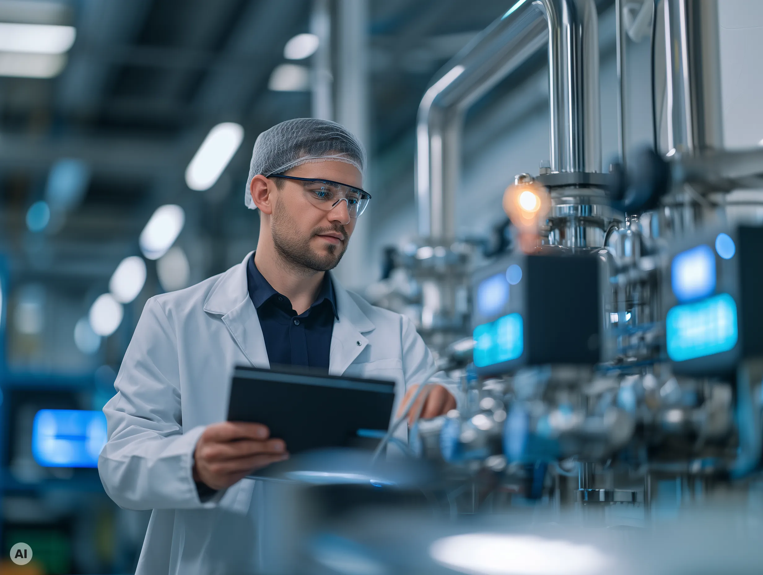 Anlagentechniker prüft die Fernwartungsverbindung an einer Ventilstation in der Prozessindustrie