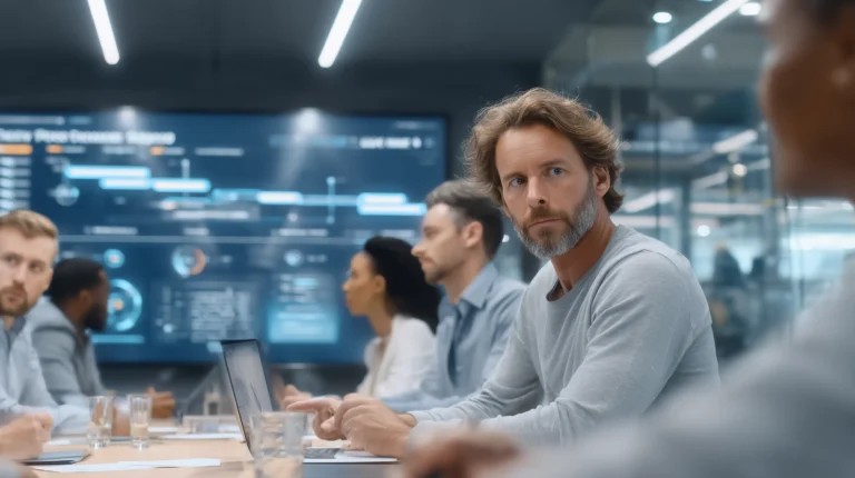Das IT-Team eines Unternehmens diskutiert die Informationssicherheit von DIenstleistern in dier Lieferkette des Unternehmens um NIS2-Compliance sicherzustellen