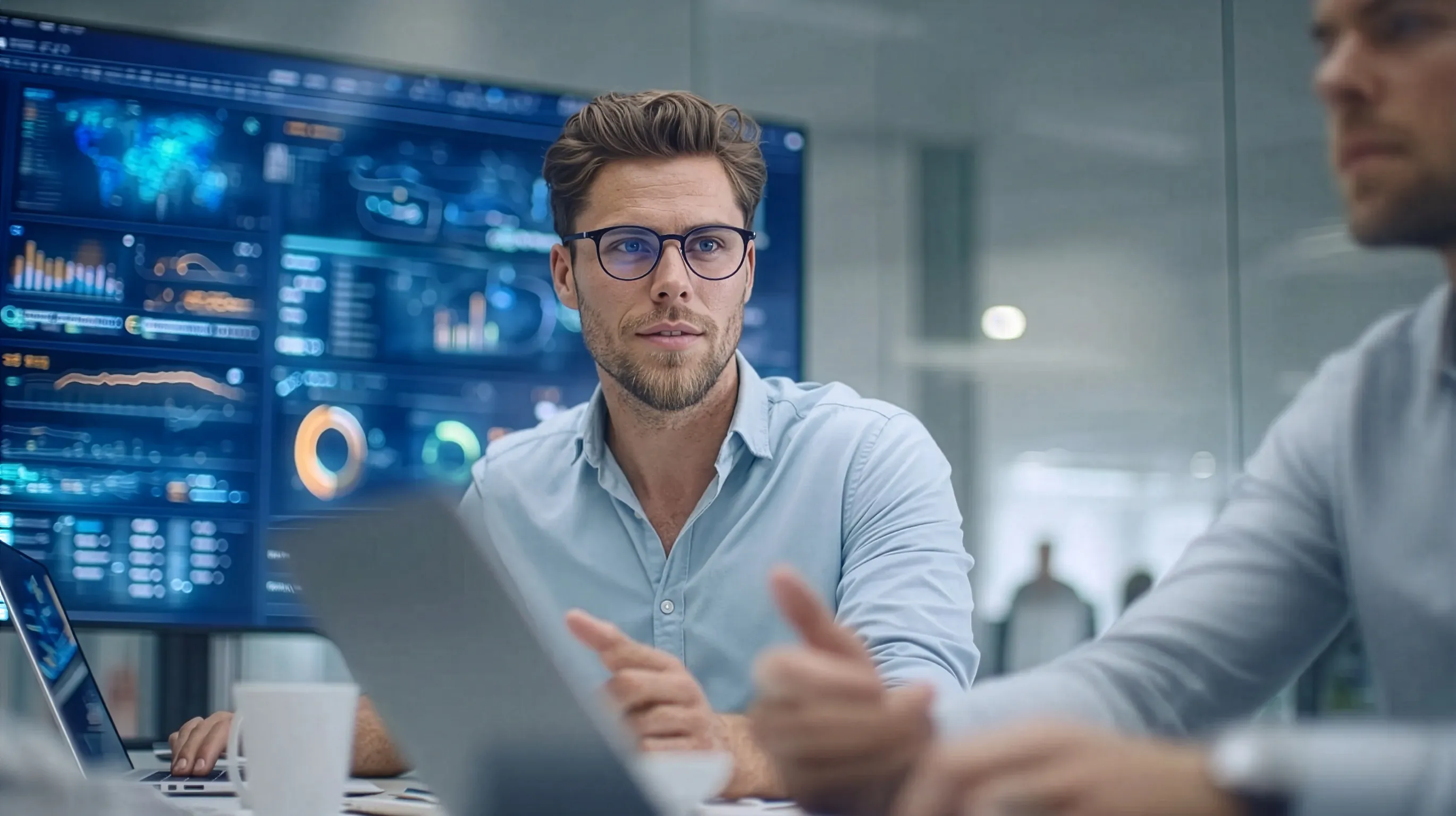 Ein CRA-Bevollmächtigter der activeMind AG bespricht mit den Mitarbeitern eines Unternehmens die für CRA-Compliance nötigen Schritte